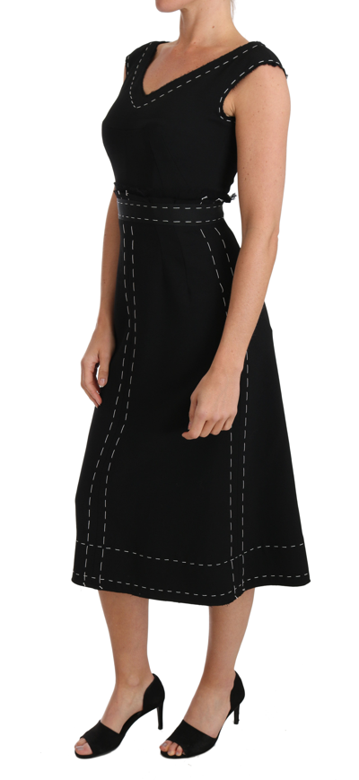 Shop Dolce & Gabbana Elegant Black Sheath Wool Women's Dress