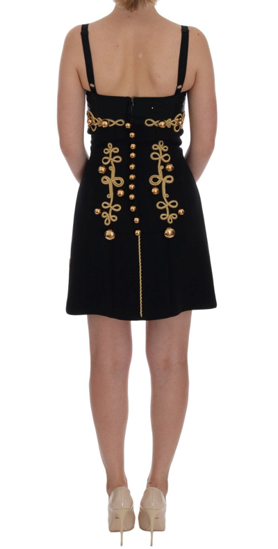 Shop Dolce & Gabbana Elegant Black A-line Sleeveless Dress With Gold Women's Details