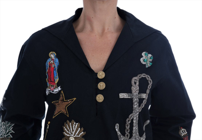 Shop Dolce & Gabbana Enchanted Blue Crystal Embroidered Women's Coat