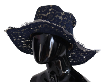 Shop Dolce & Gabbana Elegant Wide Brim Blue Women's Hat