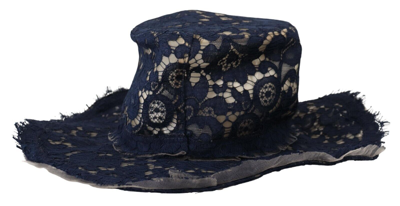 Shop Dolce & Gabbana Elegant Wide Brim Blue Women's Hat