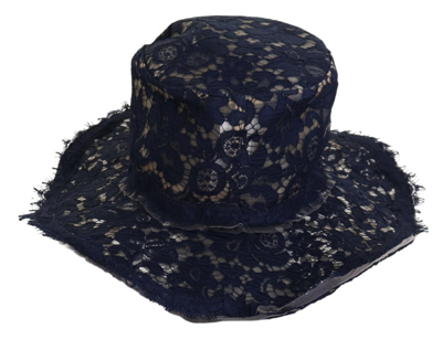 Shop Dolce & Gabbana Elegant Wide Brim Blue Women's Hat