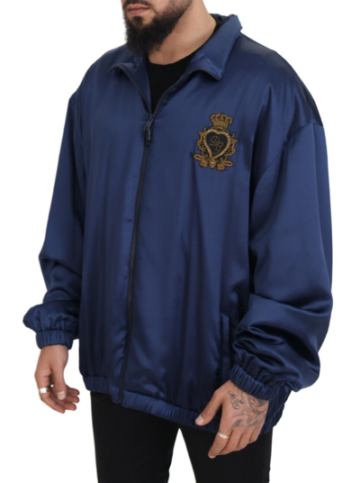 Shop Dolce & Gabbana Regal Blue Silk Bomber Men's Jacket