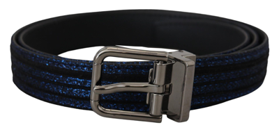 Shop Dolce & Gabbana Elegant Blue Jacquard Leather Men's Belt