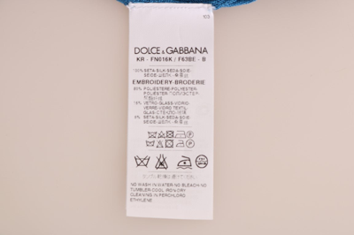 Shop Dolce & Gabbana Blue Silk Sequined Capri Pullover Women's Sweater