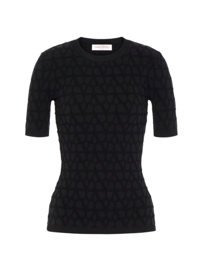 Shop Valentino Women's Toile Iconographe Stretched Viscose Sweater In Black
