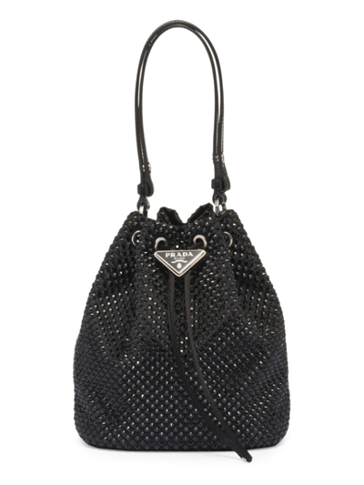 Shop Prada Women's Satin Mini-bag With Crystals In Black