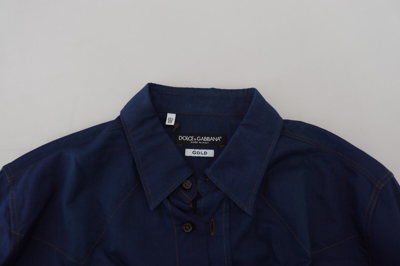 Shop Dolce & Gabbana Elegant Blue Slim Fit Cotton Dress Men's Shirt