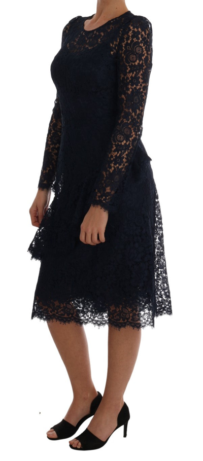 Shop Dolce & Gabbana Elegant Floral Lace A-line Women's Dress In Black