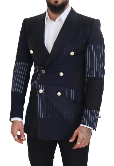 Shop Dolce & Gabbana Elegant Navy Double Breasted Wool Men's Blazer In Navy Blue