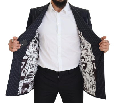 Dolce & Gabbana Blue Wool Patchwork Double Breasted Blazer In Navy Blue