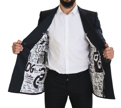 Dolce & Gabbana Blue Wool Patchwork Double Breasted Blazer In Navy Blue