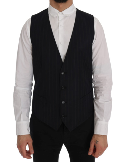 Shop Dolce & Gabbana Elegant Striped Wool Blend Vest Men's Waistcoat In Blue