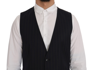 Shop Dolce & Gabbana Elegant Striped Wool Blend Vest Men's Waistcoat In Blue