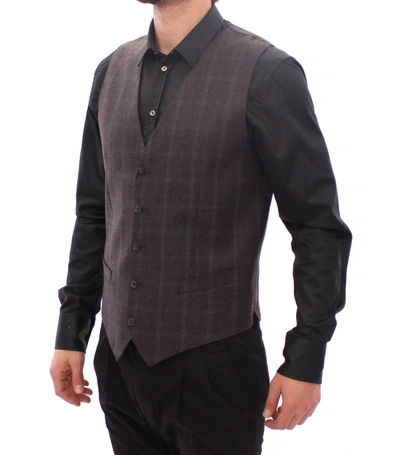 Dolce & Gabbana Brown Check Wool Single Breasted Vest In Brown