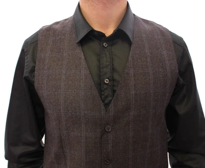 Dolce & Gabbana Brown Check Wool Single Breasted Vest In Brown