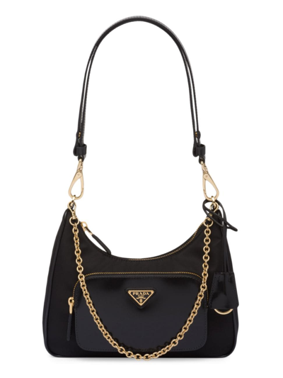 Shop Prada Women's Re-nylon And Brushed-leather Mini Bag In Black