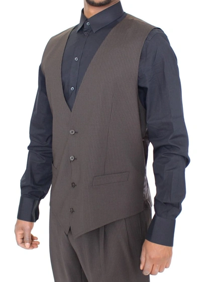 Shop Dolce & Gabbana Elegant Brown Striped Wool Dress Men's Vest