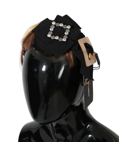 Shop Dolce & Gabbana Clear Crystal Brown Hair Women's Headband In Black