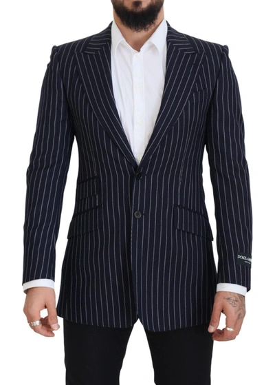 Shop Dolce & Gabbana Elegant Navy Slim Fit Wool Men's Blazer In Navy Blue