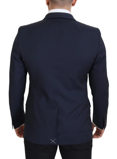 Shop Dolce & Gabbana Elegant Dark Blue Slim Fit Wool Men's Blazer