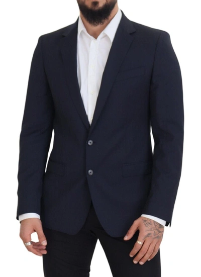 Shop Dolce & Gabbana Elegant Dark Blue Slim Fit Wool Men's Blazer