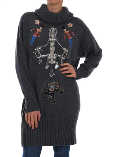 Shop Dolce & Gabbana Enchanted Crystal Turtleneck Women's Sweater In Gray