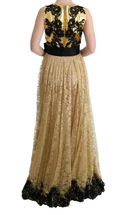 Shop Dolce & Gabbana Elegant Gold Floral Lace Gown Women's Dress