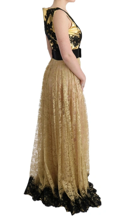 Shop Dolce & Gabbana Elegant Gold Floral Lace Gown Women's Dress