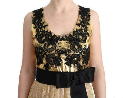 Shop Dolce & Gabbana Elegant Gold Floral Lace Gown Women's Dress