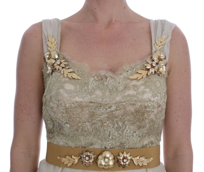 Shop Dolce & Gabbana Elegant Embellished Lace &amp; Organza Silk Women's Dress In Gold