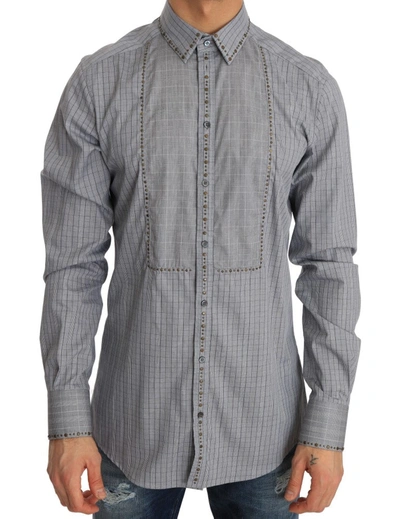 Shop Dolce & Gabbana Elegant Gray Checkered Slim Fit Casual Men's Shirt