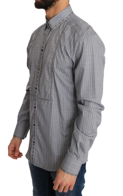 Shop Dolce & Gabbana Elegant Gray Checkered Slim Fit Casual Men's Shirt