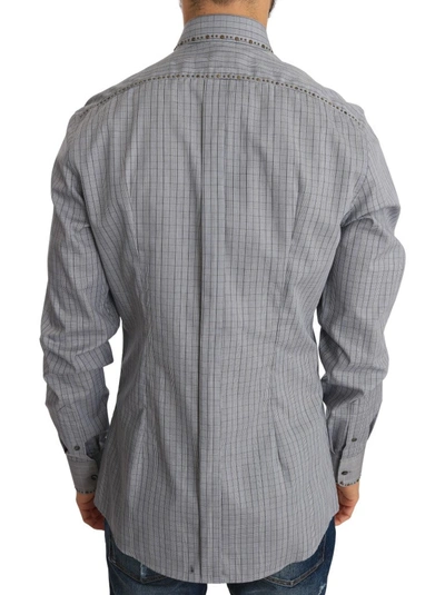 Shop Dolce & Gabbana Elegant Gray Checkered Slim Fit Casual Men's Shirt