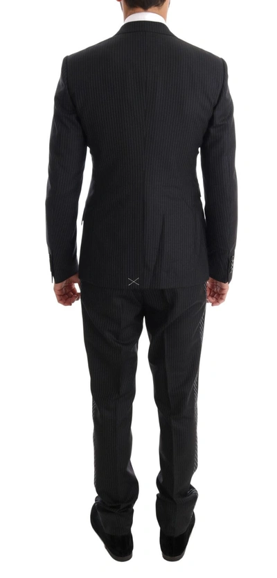 Shop Dolce & Gabbana Elegant Gray Striped Wool Silk Men's 3-piece Men's Suit