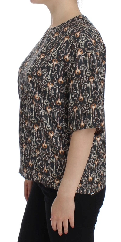 Shop Dolce & Gabbana Enchanted Sicily Silk Blouse With Medieval Keys Women's Print In Gray