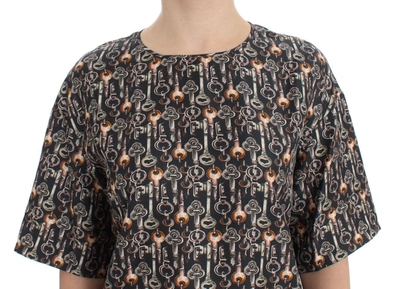 Shop Dolce & Gabbana Enchanted Sicily Silk Blouse With Medieval Keys Women's Print In Gray