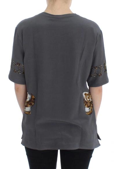 Shop Dolce & Gabbana Enchanted Sicily Silk Blouse With Knight Women's Print In Gray
