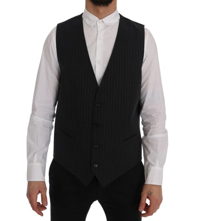Shop Dolce & Gabbana Elegant Gray Striped Men's Waistcoat Men's Vest