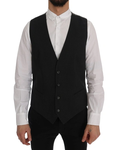 Shop Dolce & Gabbana Elegant Striped Gray Waistcoat Men's Vest