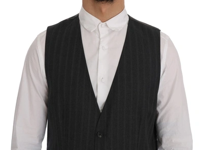 Shop Dolce & Gabbana Elegant Gray Striped Single Breasted Men's Vest