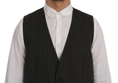Shop Dolce & Gabbana Elegant Striped Gray Wool Blend Waistcoat Men's Vest