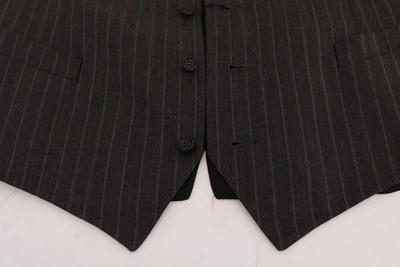 Shop Dolce & Gabbana Elegant Striped Gray Wool Blend Waistcoat Men's Vest