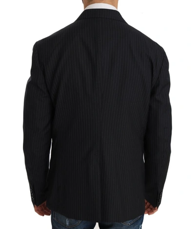 Shop Dolce & Gabbana Elegant Slim Fit Striped Wool Silk Men's Blazer In Gray
