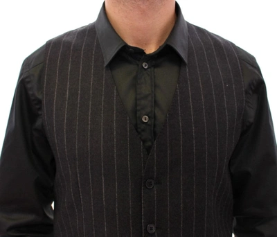Shop Dolce & Gabbana Sleek Gray Striped Wool Dress Men's Vest