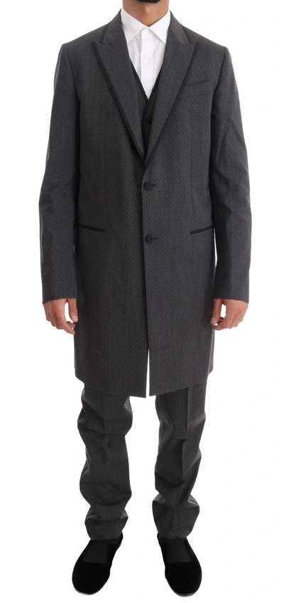 Shop Dolce & Gabbana Elegant Gray Polka Dotted Three-piece Men's Suit