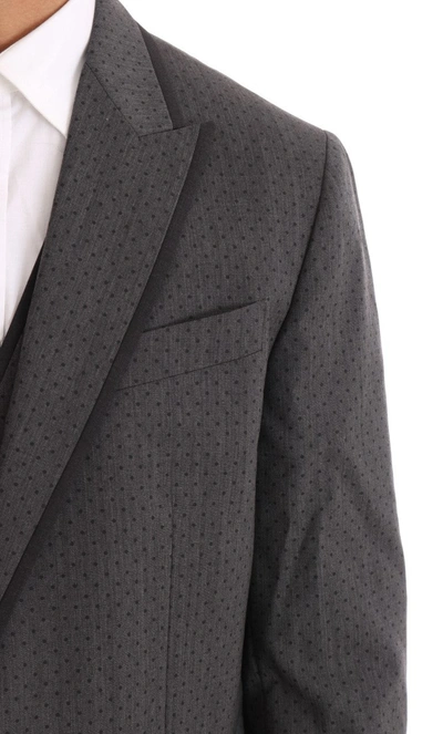 Shop Dolce & Gabbana Elegant Gray Polka Dotted Three-piece Men's Suit