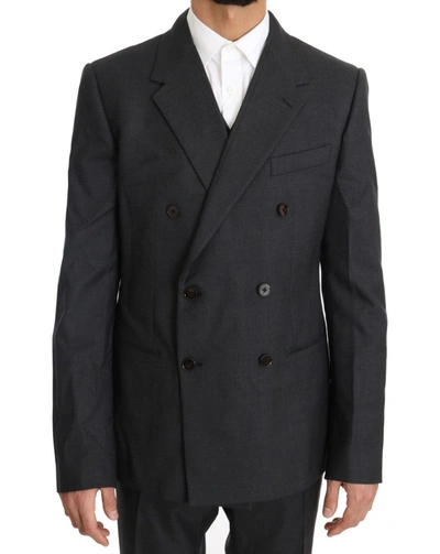 Shop Dolce & Gabbana Elegant Gray Double Breasted Wool Silk Men's Suit