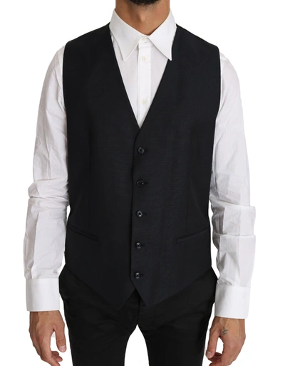 Shop Dolce & Gabbana Elegant Gray Slim-fit Wool-silk Men's Vest