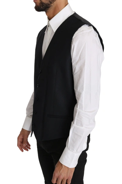 Shop Dolce & Gabbana Elegant Gray Slim-fit Wool-silk Men's Vest
